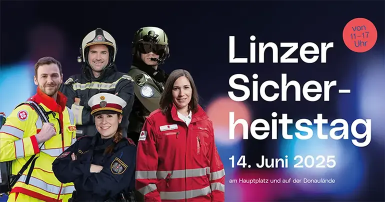 Sujet Linzer Sicherheitstag am 14. Juni 2025 am Linzer Hauptplatz und Donaulände