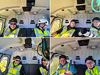 Fotocollage: Vier Teams der RDAs während des Flugs.