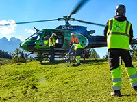 Bordercollie-Mädchen Nyla vertraut ihrem Menschen und geht unerschrocken auf den Hubschrauber zu.